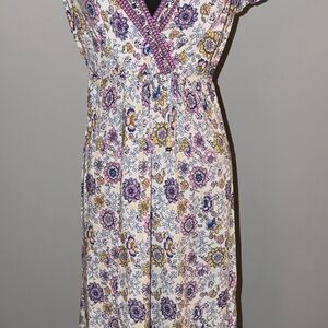 Bebop By You Be Free White Pink Floral Maxi Rayon Summer Dress Size Small